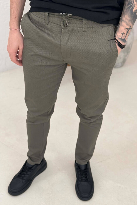 ONE COLOR LACING WAIST MEN PANTS GREEN/JESHILE - 5