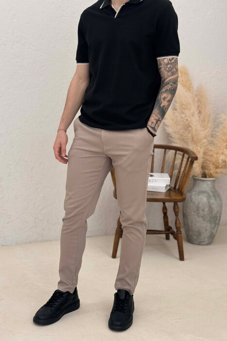 ONE COLOR LACING WAIST MEN PANTS LIGHT BEIGE/BZHZB 