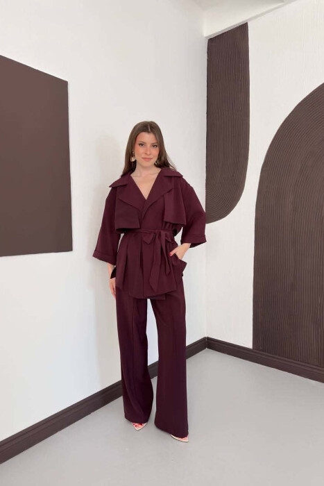 ONE COLOR LACING WAIST SHIRT + TROUSERS WOMAN SET BURGUNDY/VISHNJE - 3