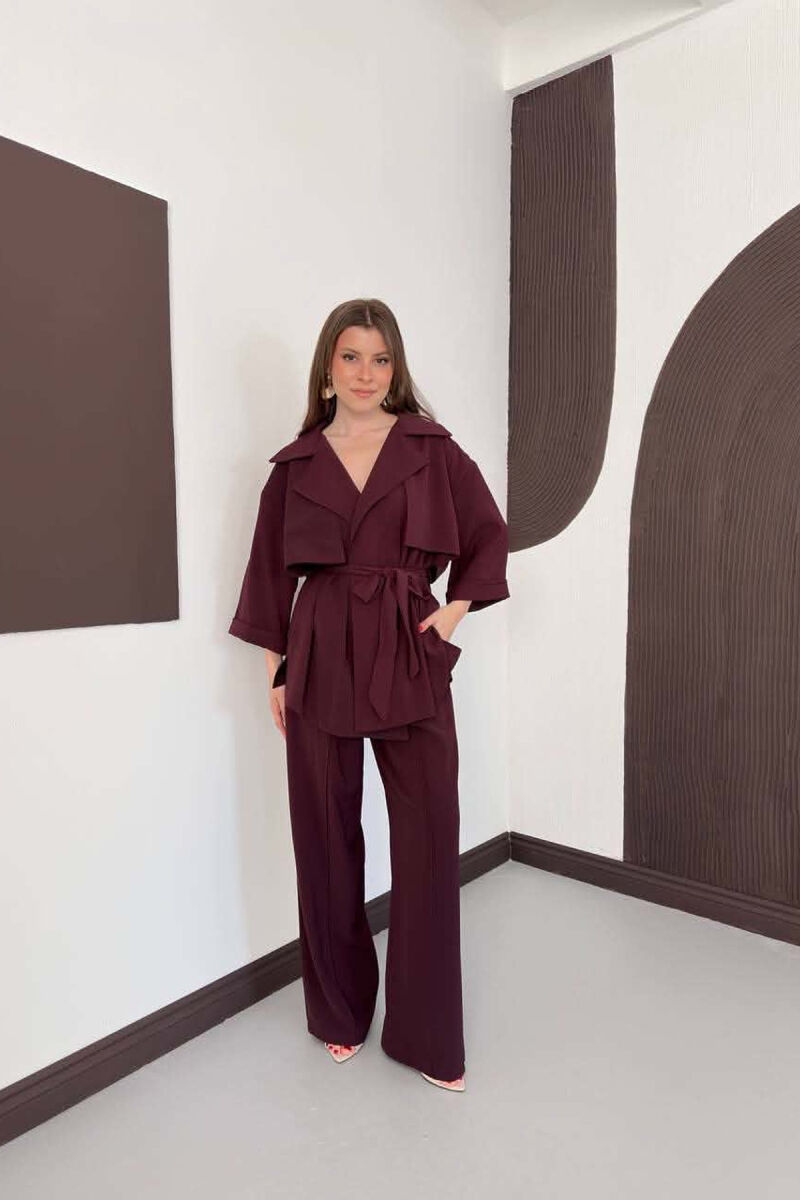 ONE COLOR LACING WAIST SHIRT + TROUSERS WOMAN SET BURGUNDY/VISHNJE - 3