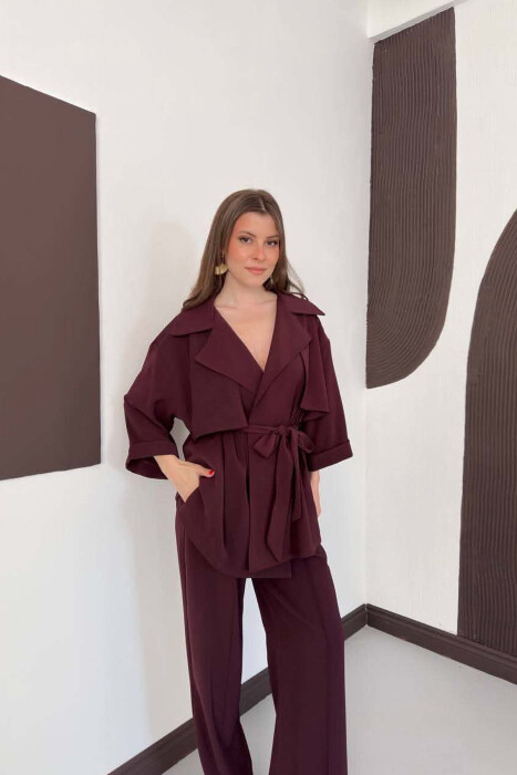 ONE COLOR LACING WAIST SHIRT + TROUSERS WOMAN SET BURGUNDY/VISHNJE - 6