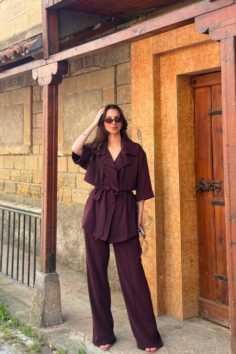 ONE COLOR LACING WAIST SHIRT + TROUSERS WOMAN SET DARK BURGUNDY/VISHNJE E ERRET - 1