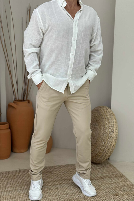 ONE COLOR LACING WAIST SIMPLE MEN PANTS CREAM/KREM 