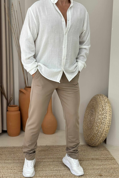 ONE COLOR LACING WAIST SIMPLE MEN PANTS LIGHT BROWN/KAZB - KLAUDIO FASHION