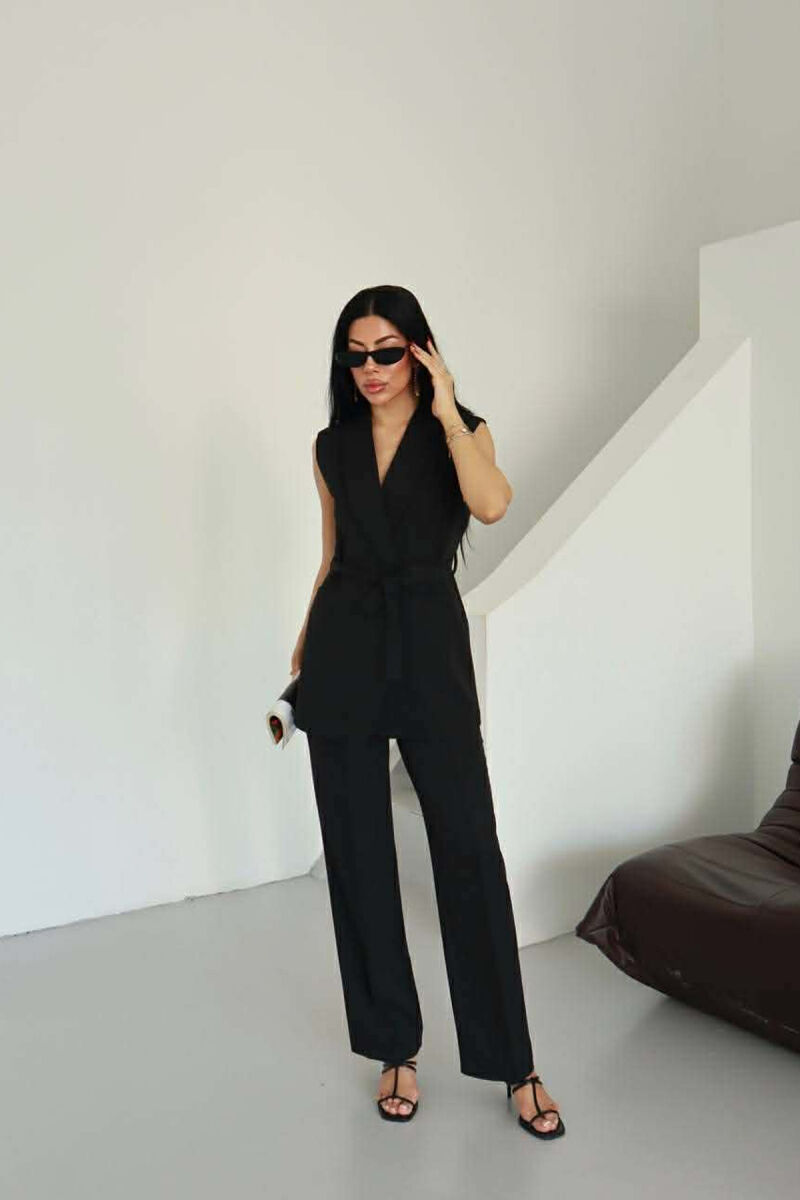 ONE COLOR LACING WAIST VEST + TROUSERS WOMAN SET BLACK/ E ZEZE - 1