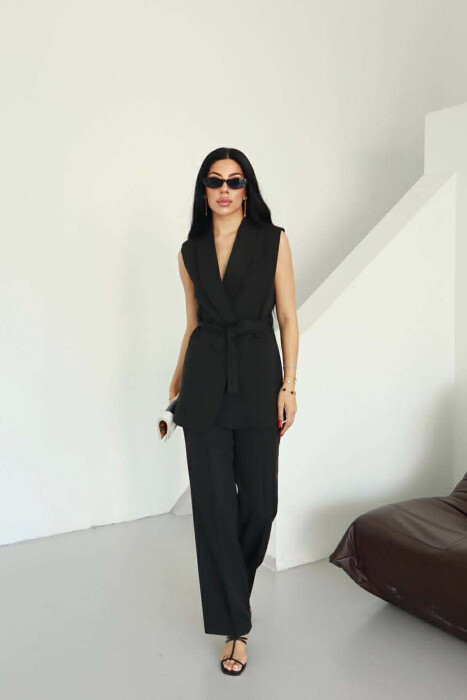 ONE COLOR LACING WAIST VEST + TROUSERS WOMAN SET BLACK/ E ZEZE - 2