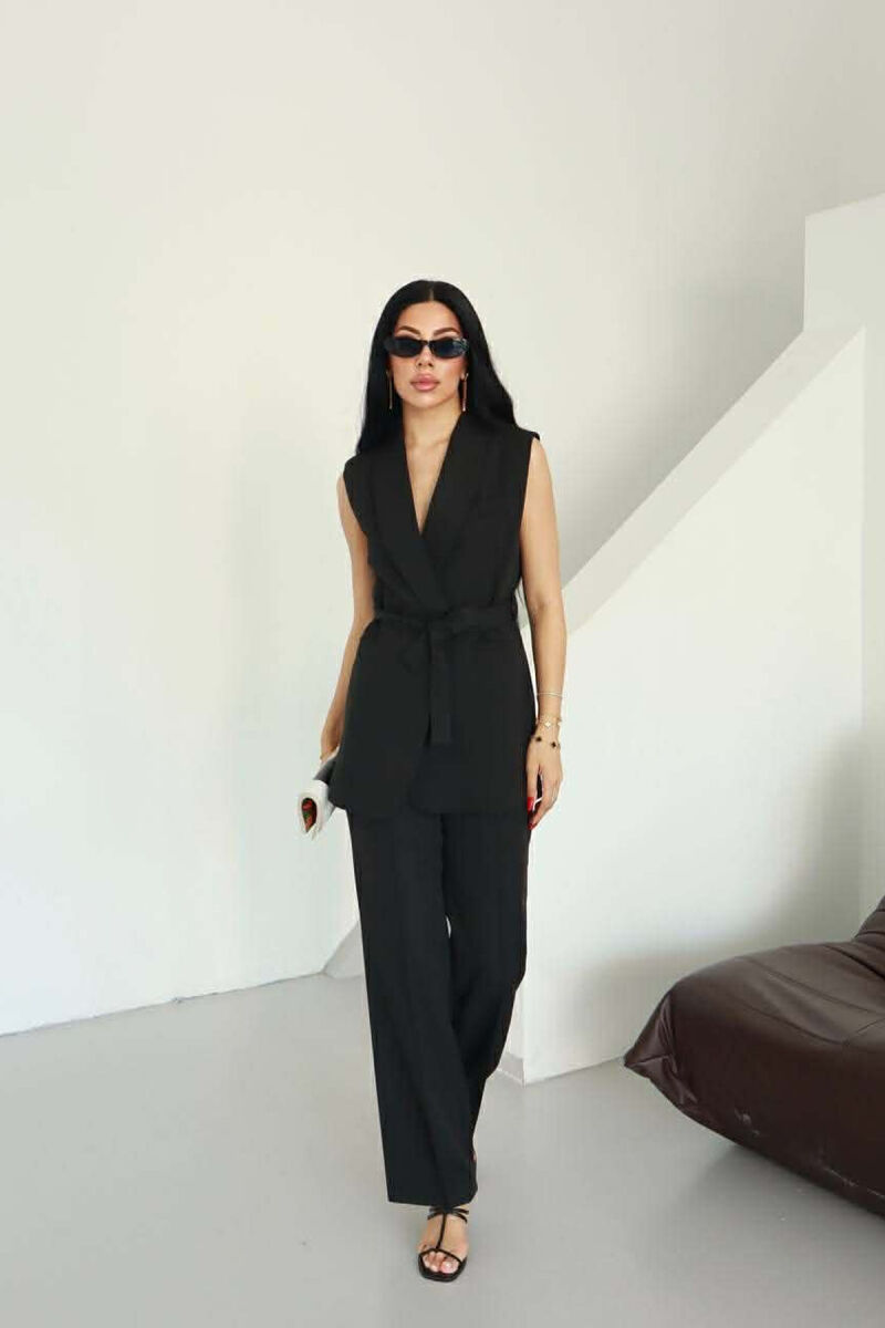 ONE COLOR LACING WAIST VEST + TROUSERS WOMAN SET BLACK/ E ZEZE - 2