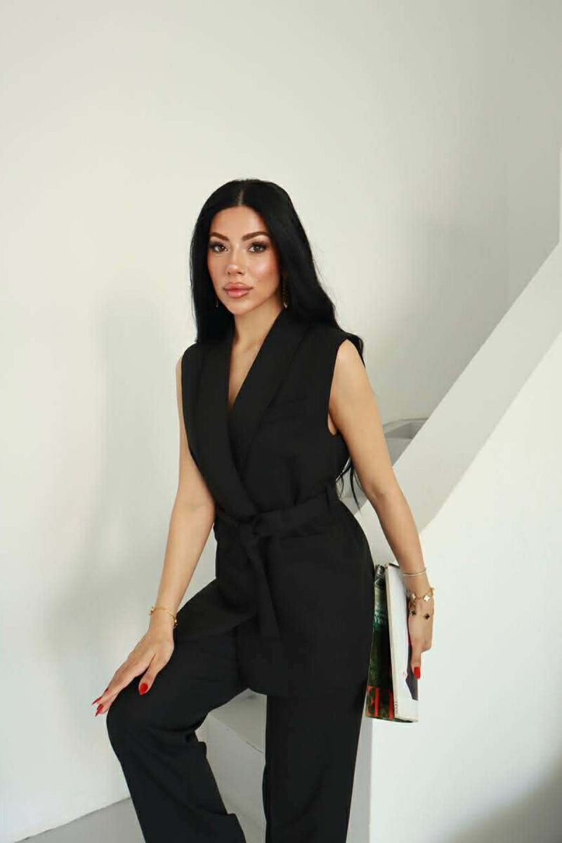 ONE COLOR LACING WAIST VEST + TROUSERS WOMAN SET BLACK/ E ZEZE - 3
