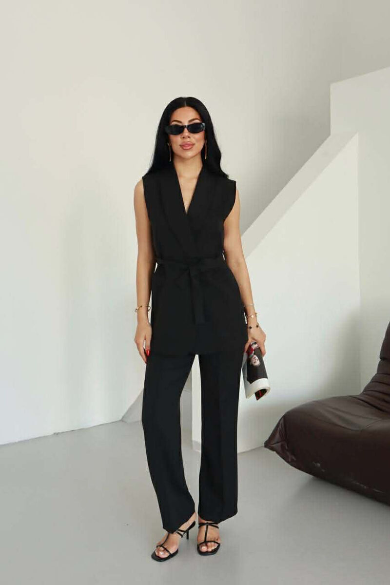 ONE COLOR LACING WAIST VEST + TROUSERS WOMAN SET BLACK/ E ZEZE - 4