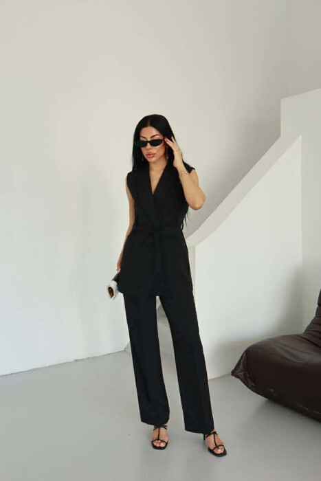 ONE COLOR LACING WAIST VEST + TROUSERS WOMAN SET BLACK/ E ZEZE 