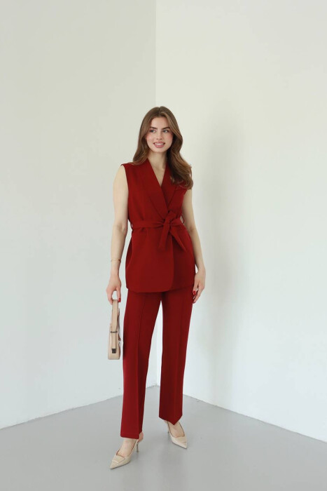 ONE COLOR LACING WAIST VEST + TROUSERS WOMAN SET BURGUNDY/VISHNJE - 1