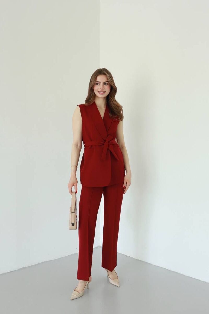 ONE COLOR LACING WAIST VEST + TROUSERS WOMAN SET BURGUNDY/VISHNJE - 1