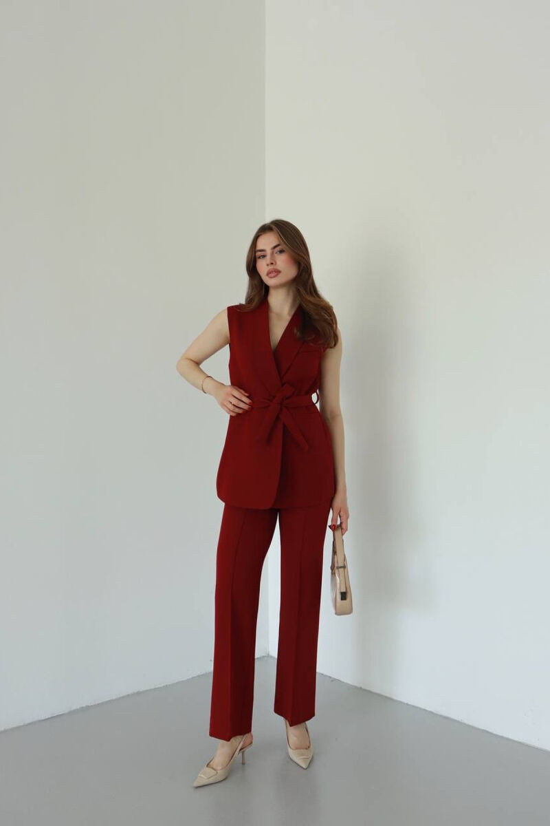 ONE COLOR LACING WAIST VEST + TROUSERS WOMAN SET BURGUNDY/VISHNJE - 2