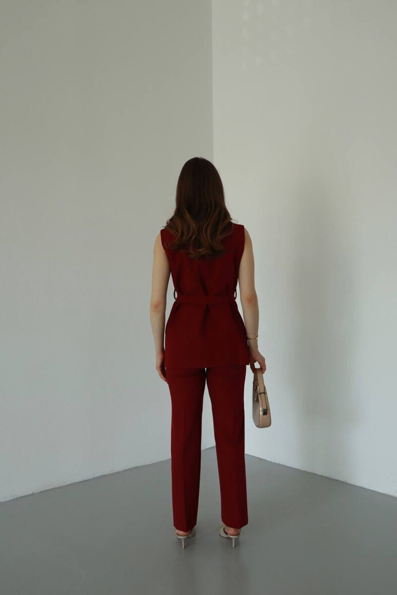 ONE COLOR LACING WAIST VEST + TROUSERS WOMAN SET BURGUNDY/VISHNJE - 3