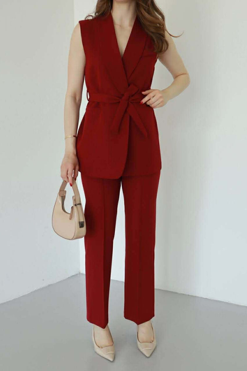 ONE COLOR LACING WAIST VEST + TROUSERS WOMAN SET BURGUNDY/VISHNJE - 4