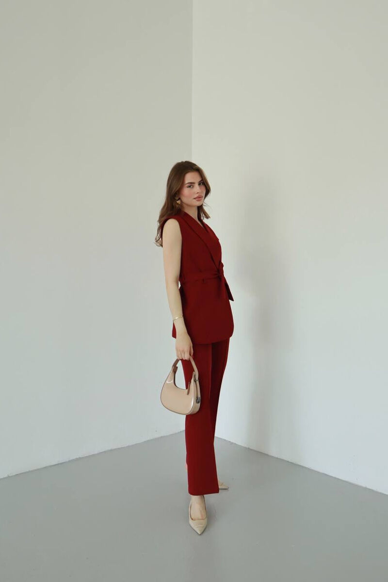 ONE COLOR LACING WAIST VEST + TROUSERS WOMAN SET BURGUNDY/VISHNJE - 5