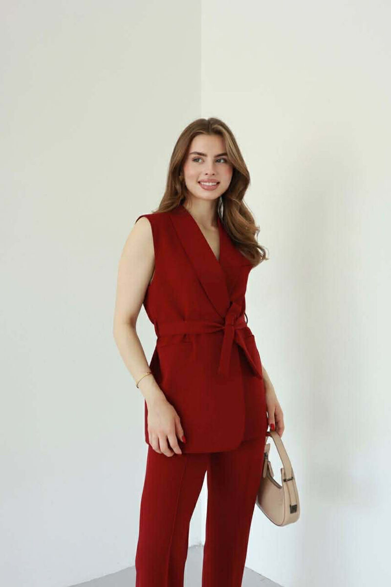 ONE COLOR LACING WAIST VEST + TROUSERS WOMAN SET BURGUNDY/VISHNJE - 6