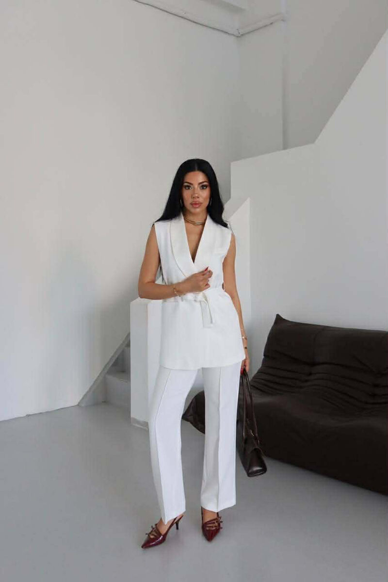 ONE COLOR LACING WAIST VEST + TROUSERS WOMAN SET WHITE-E BARDHE - 2