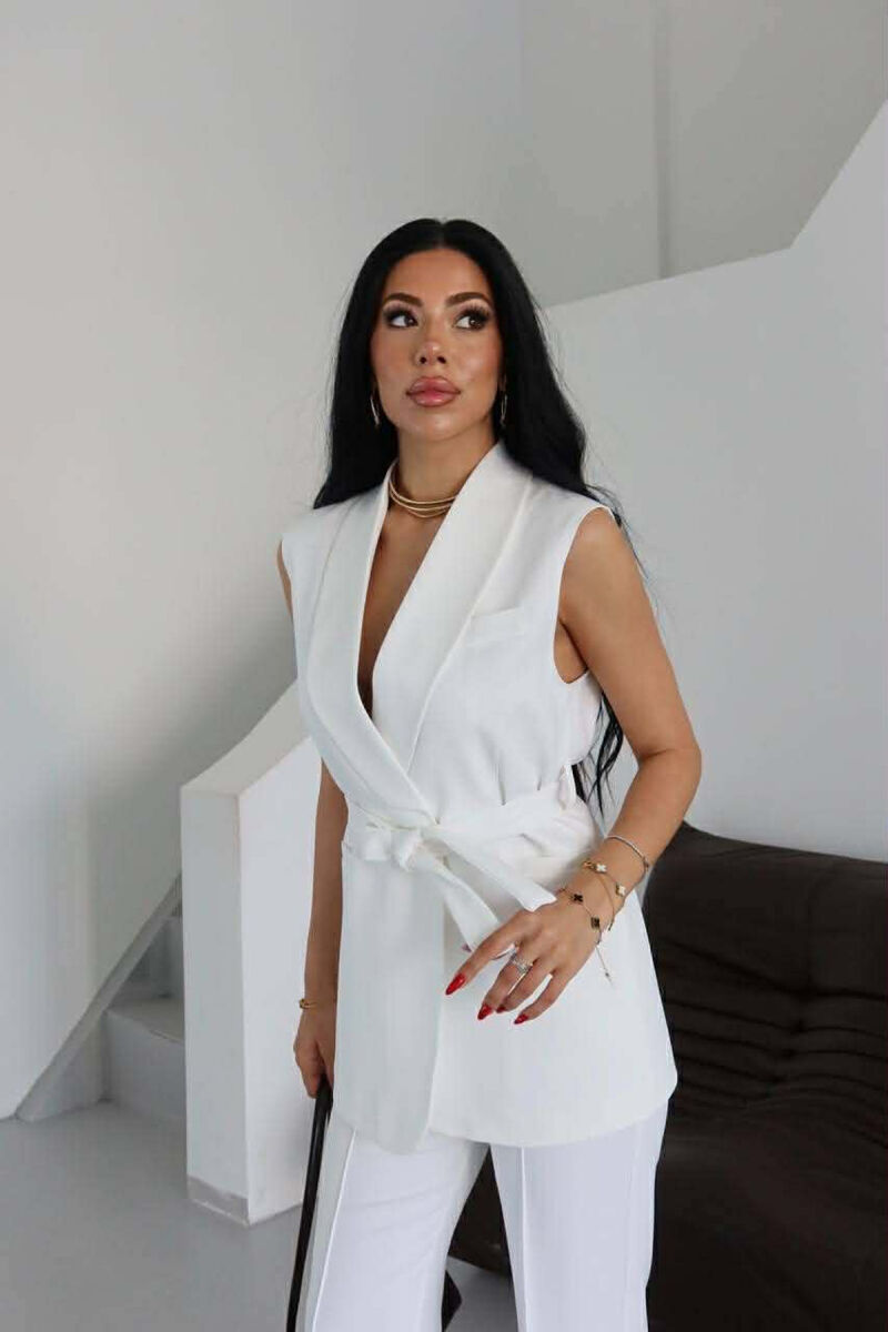 ONE COLOR LACING WAIST VEST + TROUSERS WOMAN SET WHITE-E BARDHE - 3