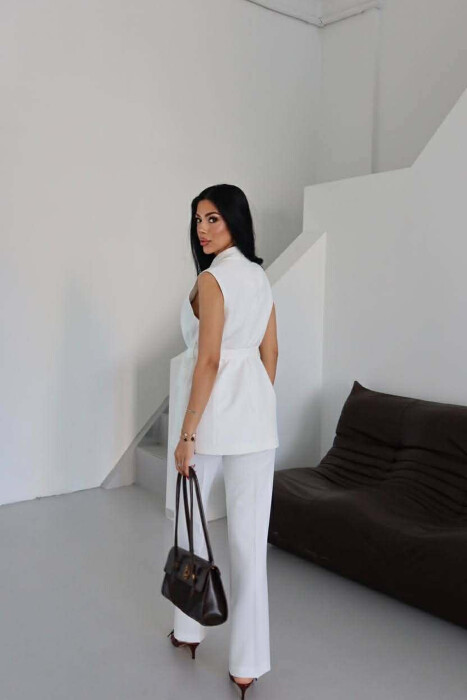 ONE COLOR LACING WAIST VEST + TROUSERS WOMAN SET WHITE-E BARDHE - 4
