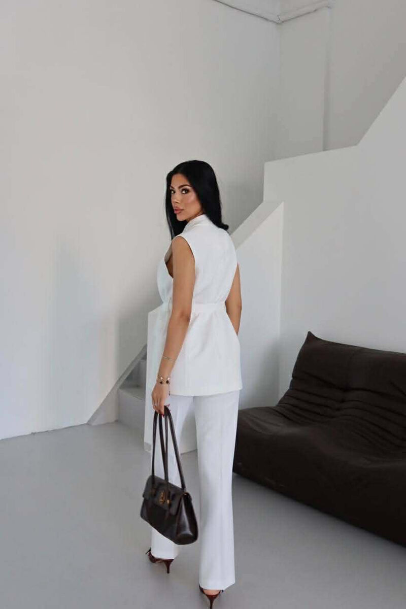 ONE COLOR LACING WAIST VEST + TROUSERS WOMAN SET WHITE-E BARDHE - 4