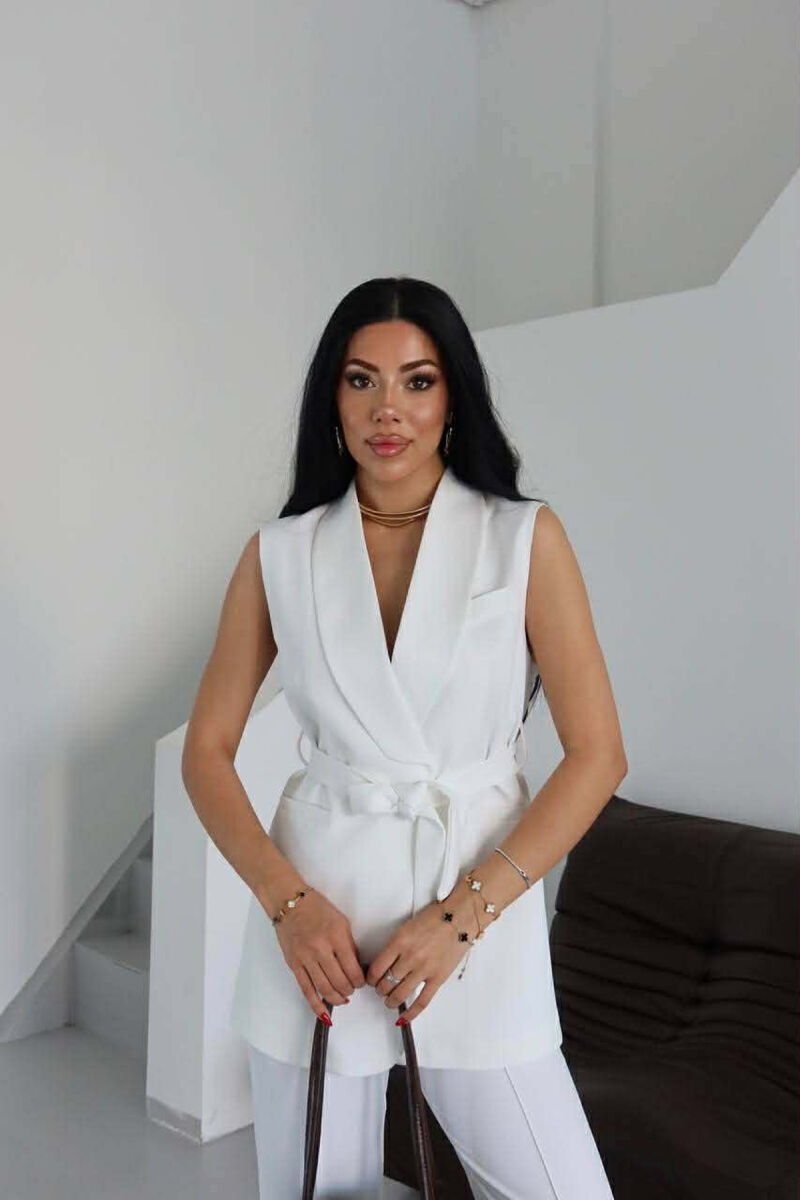 ONE COLOR LACING WAIST VEST + TROUSERS WOMAN SET WHITE-E BARDHE - 6