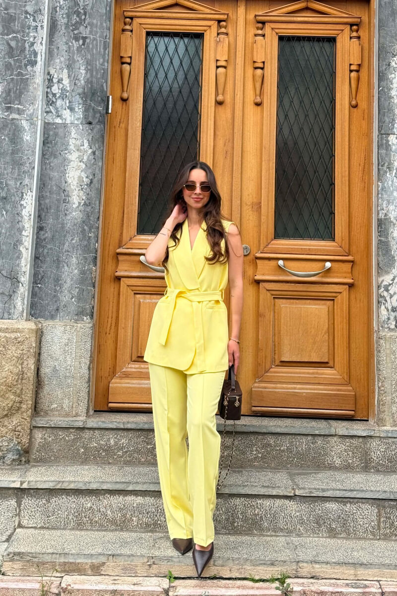 ONE COLOR LACING WAIST VEST + TROUSERS WOMAN SET YELLOW/E VERDHE - 1