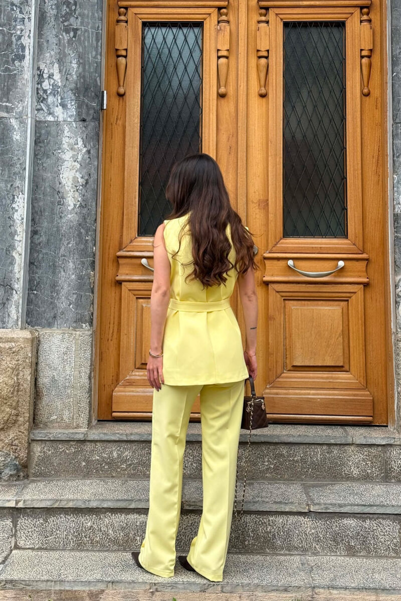 ONE COLOR LACING WAIST VEST + TROUSERS WOMAN SET YELLOW/E VERDHE - 3