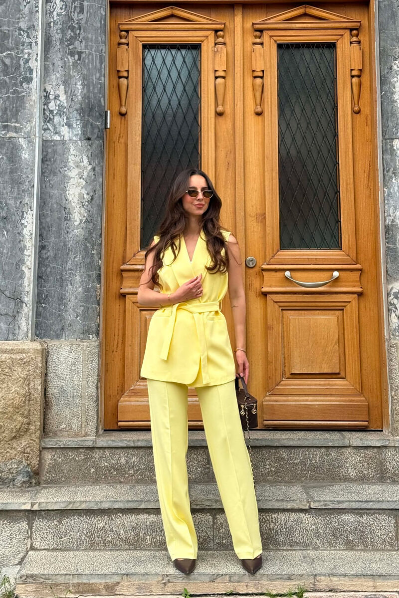 ONE COLOR LACING WAIST VEST + TROUSERS WOMAN SET YELLOW/E VERDHE - 4