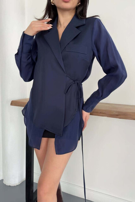 ONE COLOR LACING WAIST WOMAN JACKET BLUE/BLU - 4