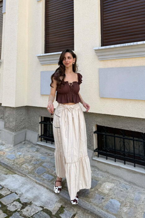 ONE COLOR LACING WAIST WOMAN SKIRT BEIGE/BEZHE - 