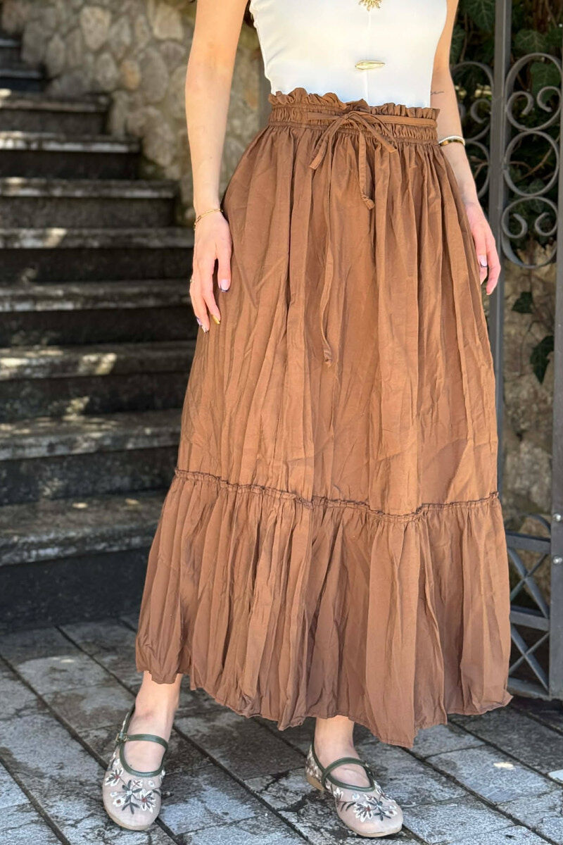 ONE COLOR LACING WAIST WOMAN SKIRT BROWN/KAFE - 2