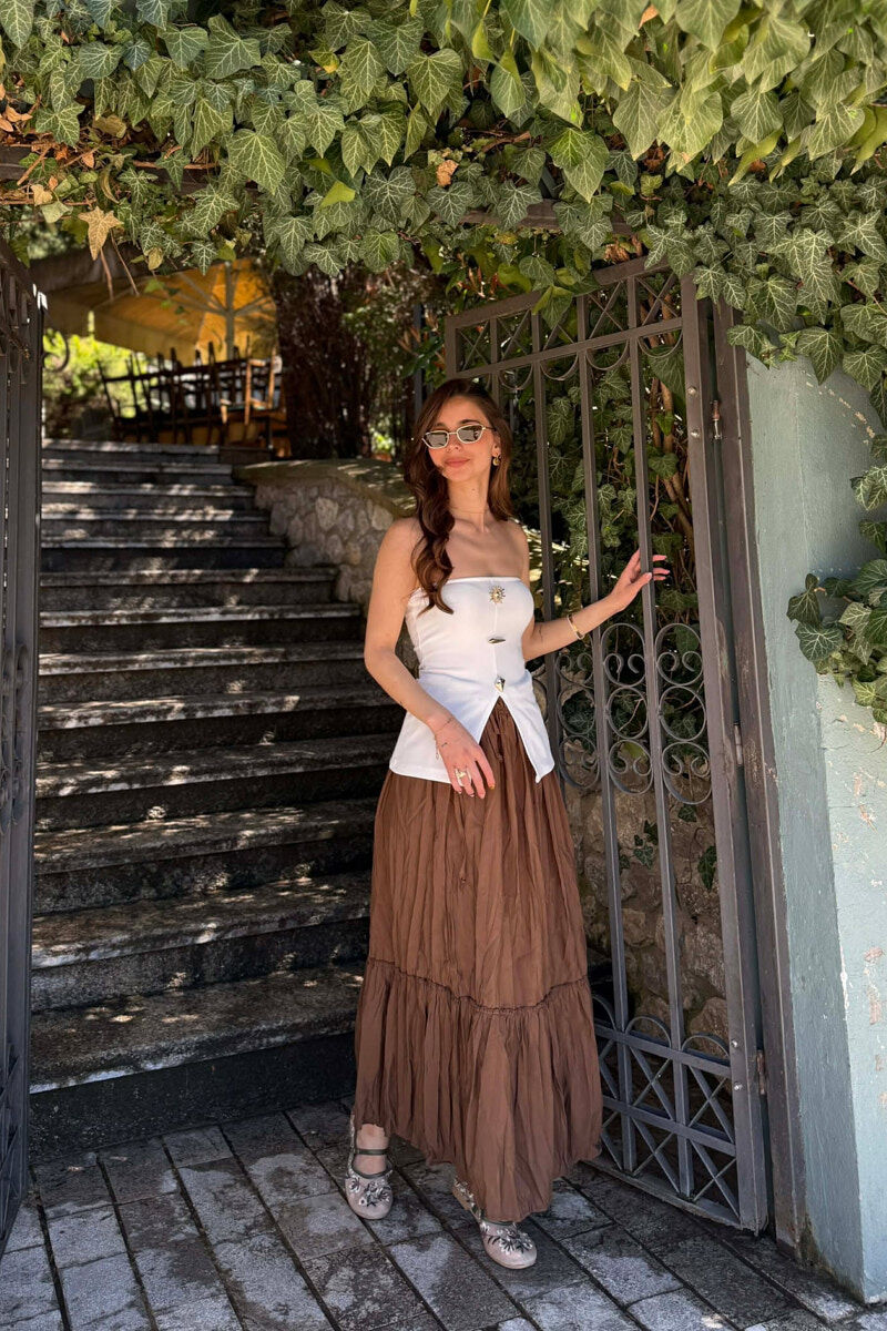 ONE COLOR LACING WAIST WOMAN SKIRT BROWN/KAFE - 1