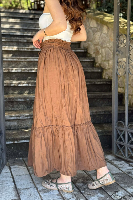 ONE COLOR LACING WAIST WOMAN SKIRT BROWN/KAFE - 3