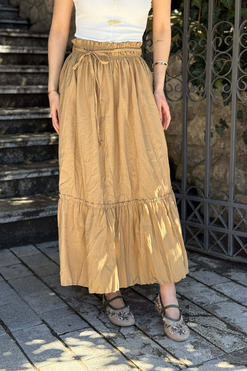 ONE COLOR LACING WAIST WOMAN SKIRT LIGHT BROWN/KAZB - 2
