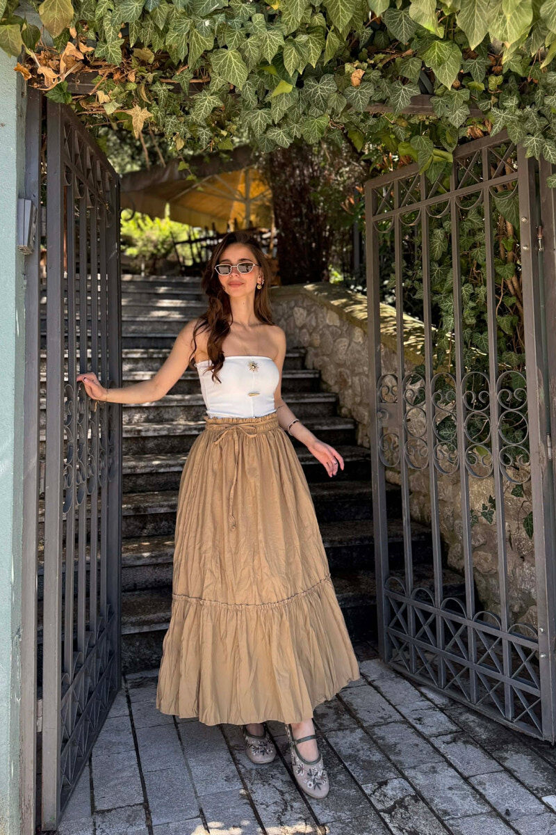 ONE COLOR LACING WAIST WOMAN SKIRT LIGHT BROWN/KAZB - 1