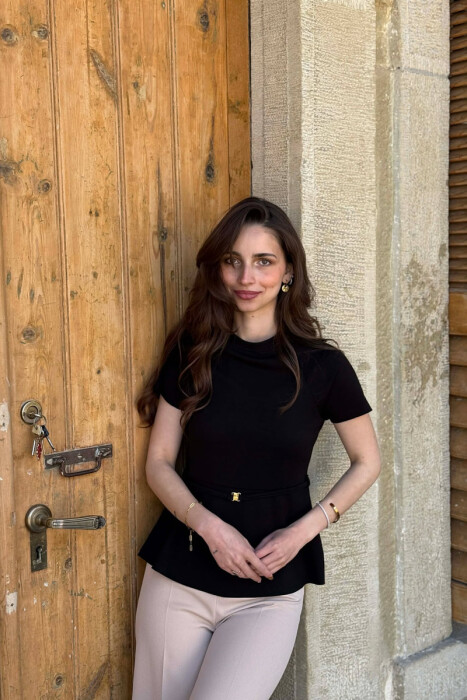 ONE COLOR LACING WAIST WOMAN T-SHIRT BLACK/ E ZEZE - 