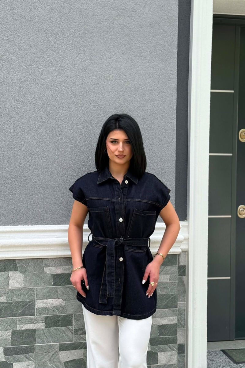 ONE COLOR LACING WAIST WOMAN VEST DARK BLUE/BEE - 5