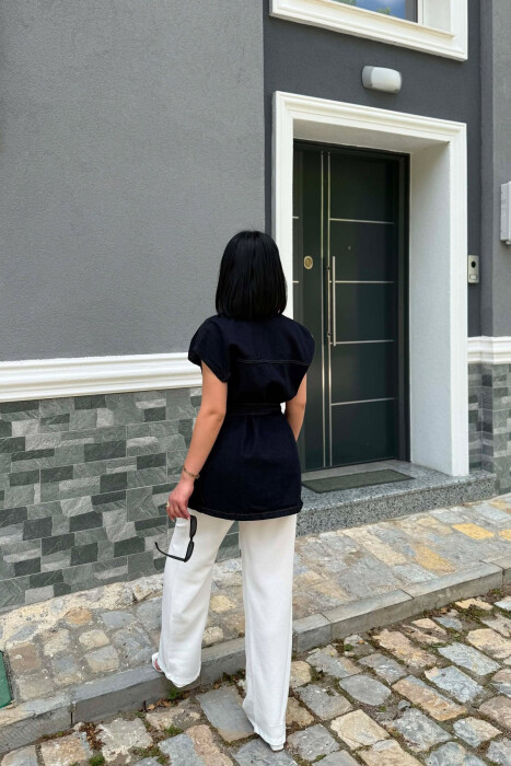 ONE COLOR LACING WAIST WOMAN VEST DARK BLUE/BEE - 6