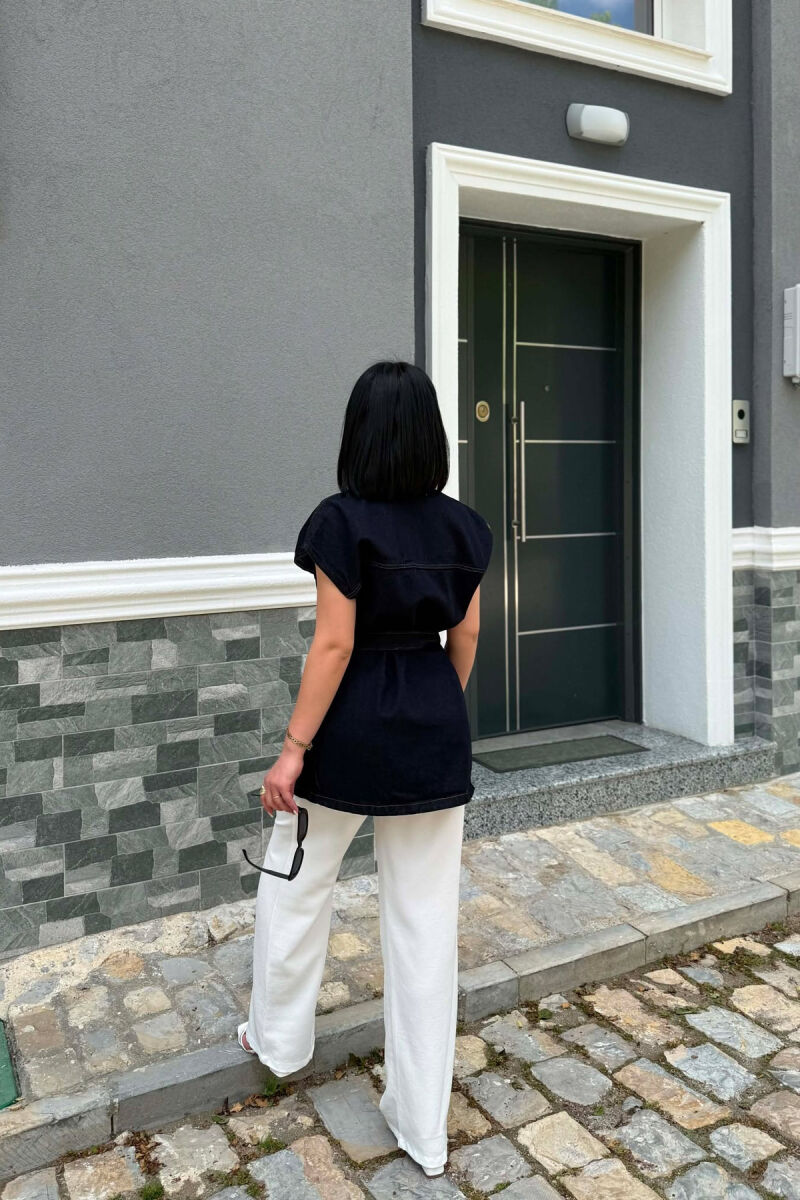 ONE COLOR LACING WAIST WOMAN VEST DARK BLUE/BEE - 6