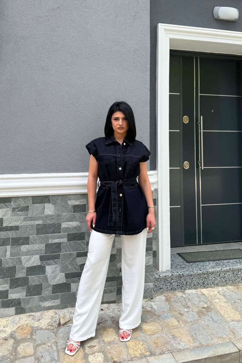 ONE COLOR LACING WAIST WOMAN VEST DARK BLUE/BEE - 7