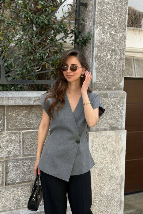 ONE COLOR LACING DETAIL WOMAN VEST GREY/GRI - KLAUDIO FASHION