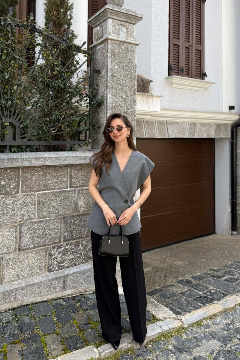 ONE COLOR LACING DETAIL WOMAN VEST GREY/GRI - 4