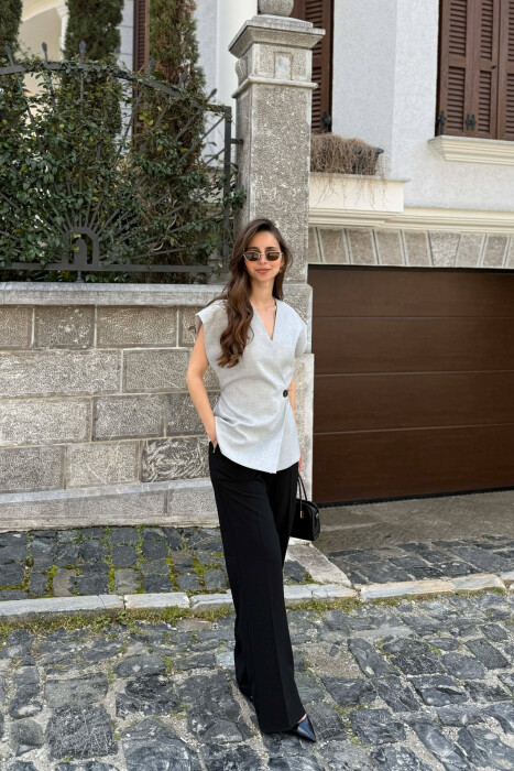 ONE COLOR LACING DETAIL WOMAN VEST LIGHT GREY/GZ - 2