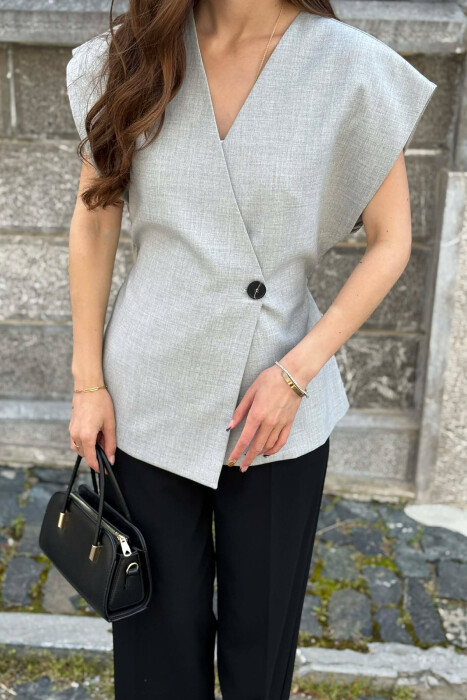 ONE COLOR LACING DETAIL WOMAN VEST LIGHT GREY/GZ - 5