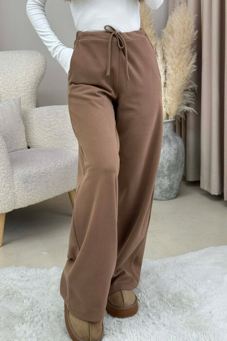 ONE COLOR LACING WAIST WOMEN TROUSERS BEIGE/BEZHE 