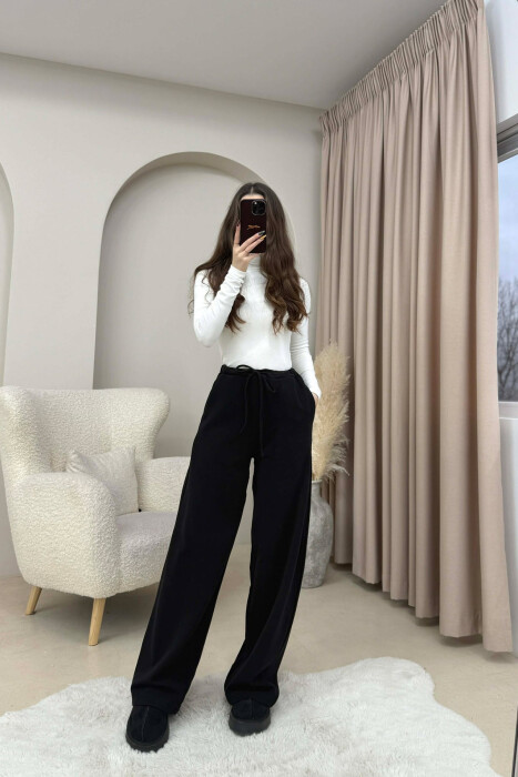 ONE COLOR LACING WAIST WOMEN TROUSERS BLACK/ E ZEZE - 2