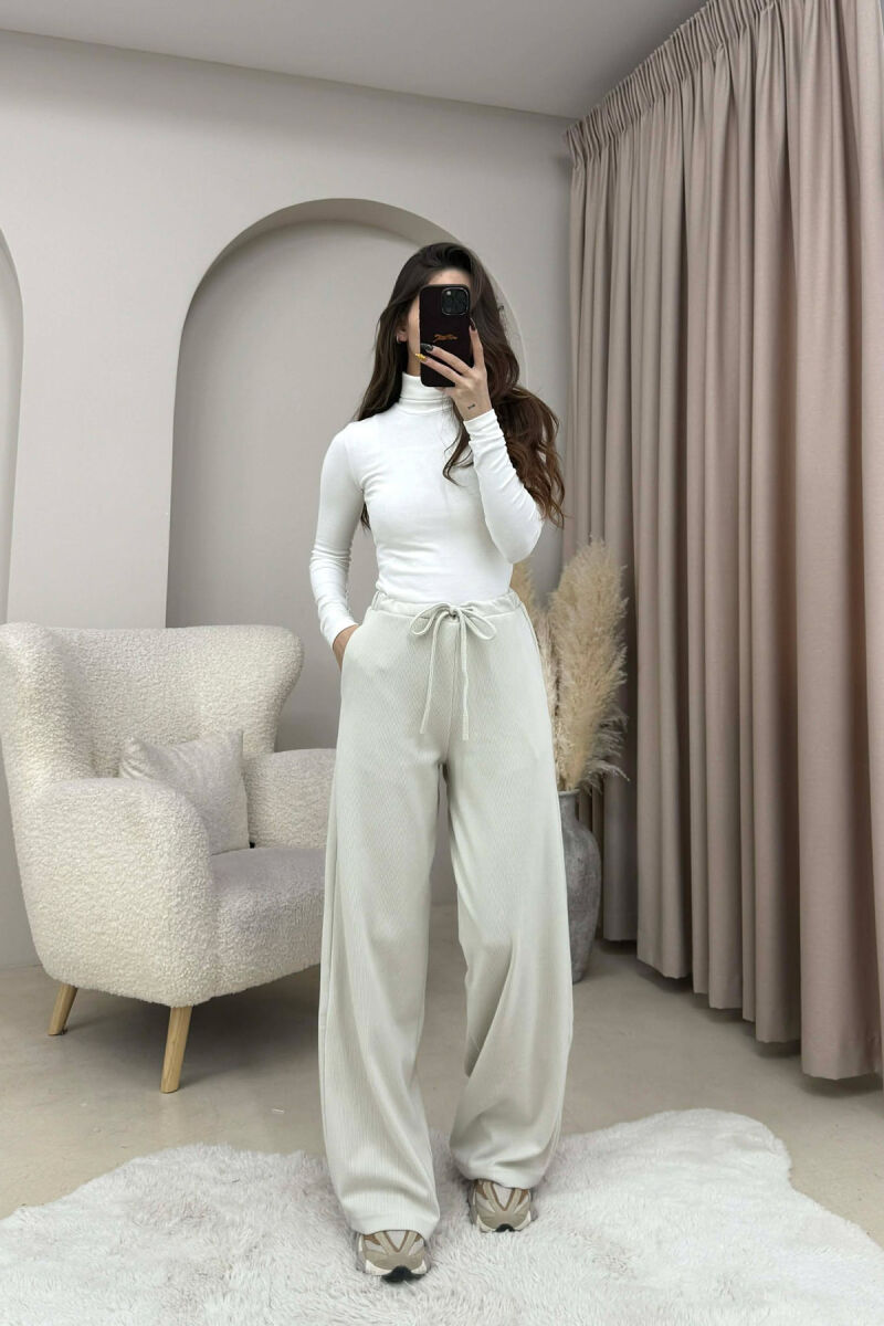 ONE COLOR LACING WAIST WOMEN TROUSERS CREAM/KREM - 2