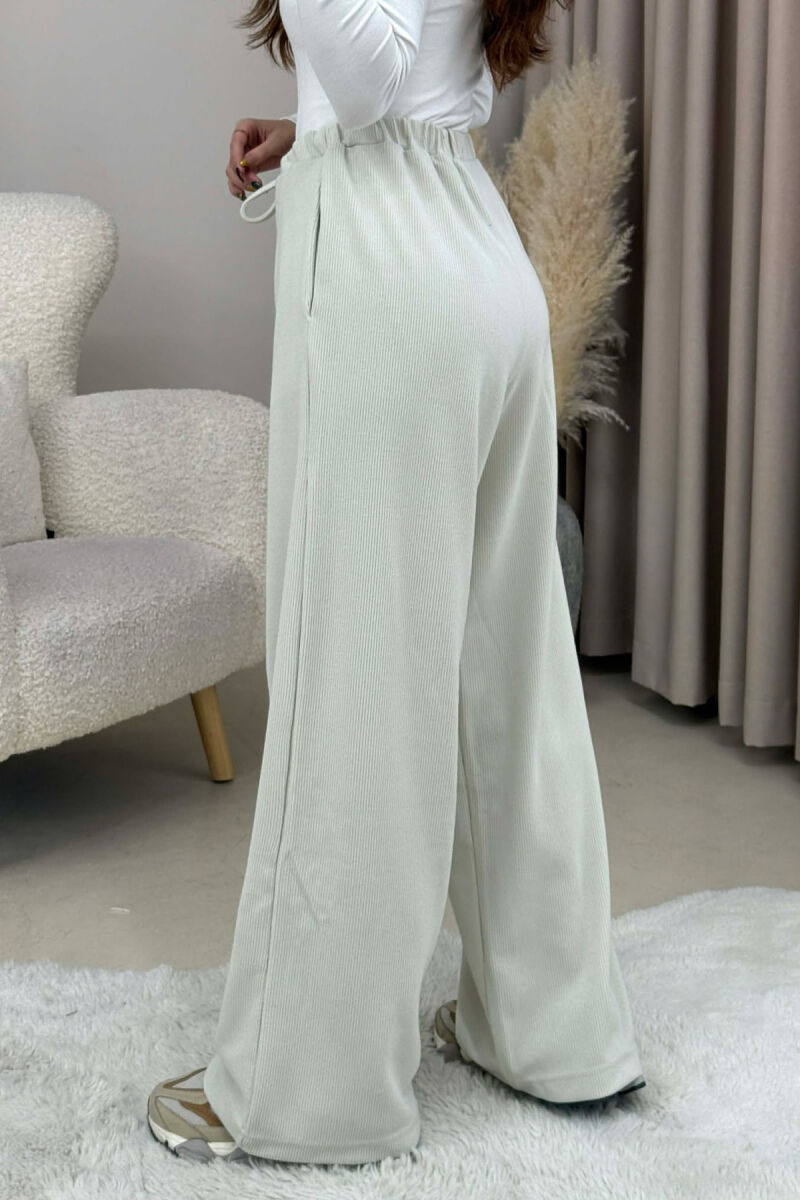 ONE COLOR LACING WAIST WOMEN TROUSERS CREAM/KREM - 3