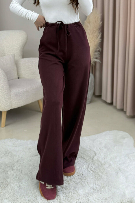 ONE COLOR LACING WAIST WOMEN TROUSERS DARK BURGUNDY/VISHNJE E ERRET - KLAUDIO FASHION